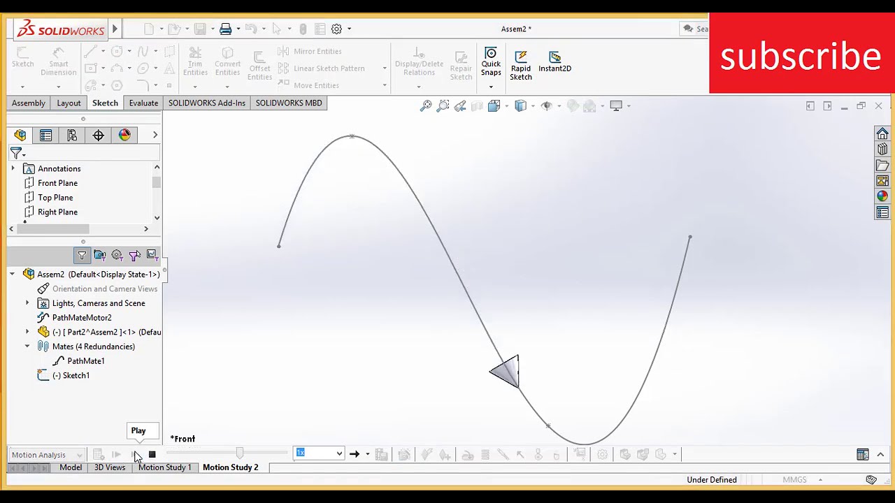 Как сделать так, чтобы траектория следовала анимации в Solidworks