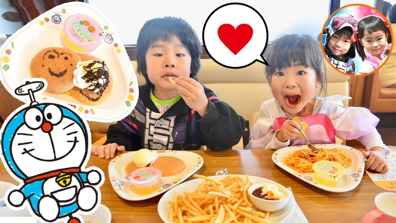 お腹ペコペコ！お昼ごはんに、ココスのドラえもんお子さまランチを食べたよ❤　お出かけ　おえかき　パンケーキ　クイズ