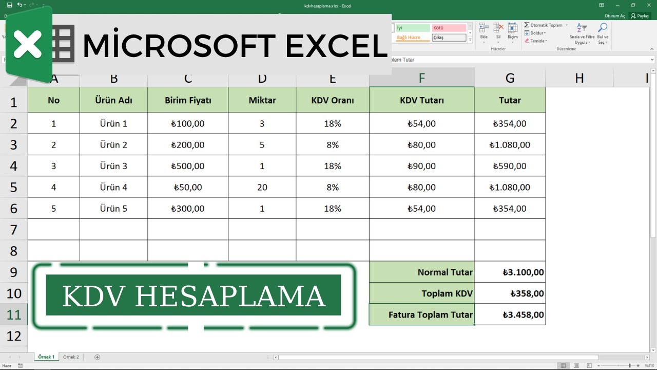 EXCEL KDV HESAPLAMA - EXCEL YÜZDE HESAPLAMA - EXCEL PARA BİRİMİ / Excel Dersleri