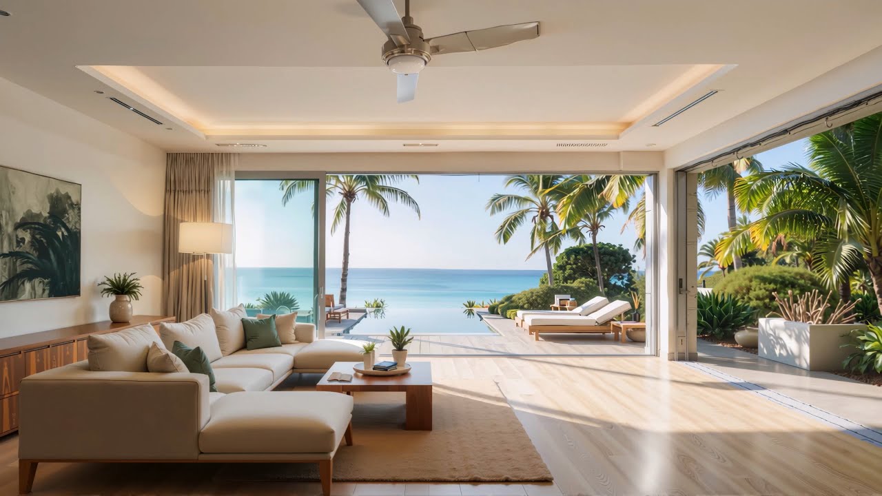 Calm The Mind - Smooth Jazz in Beachfront Mansion Overlooking Calm Sea to Start a Peaceful Day