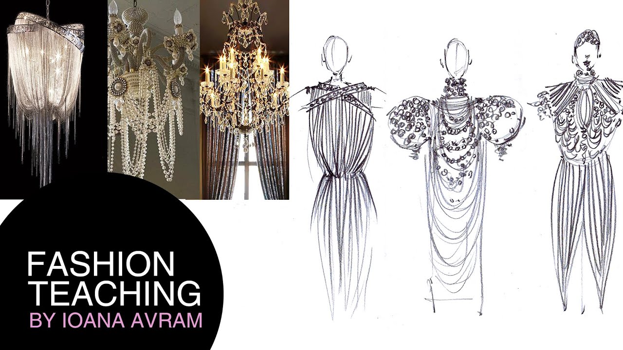 Fashion collection inspired by chandeliers feathers and butterflies