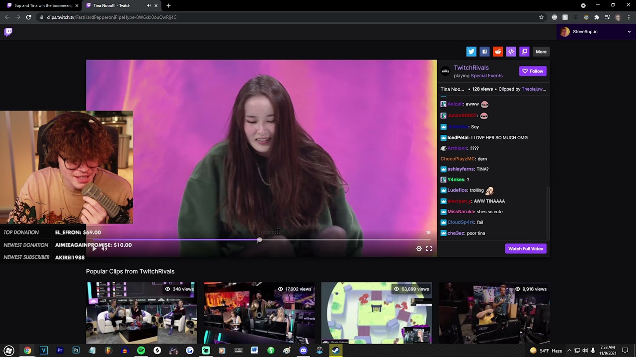 Steve Reacts To An IRL Tina Twitch Rivals Clip (Poor Tina)
