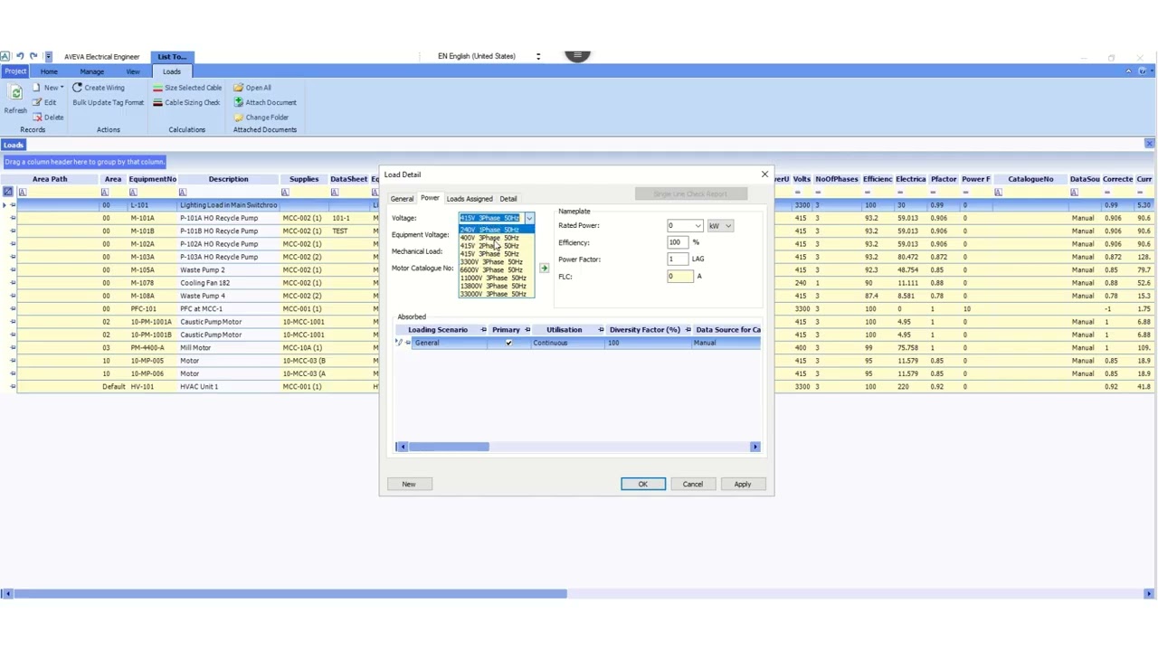 AVEVA Electrical Engineer Software II Load Modelling