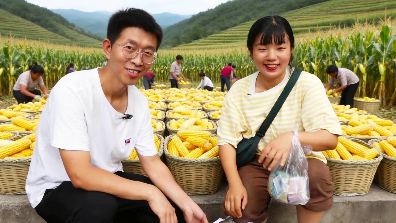 村里的丑玉米被一抢而空，全被城里的嬢嬢们买光了，明年肯定会有更多村民跟着种！【燕麦行游】