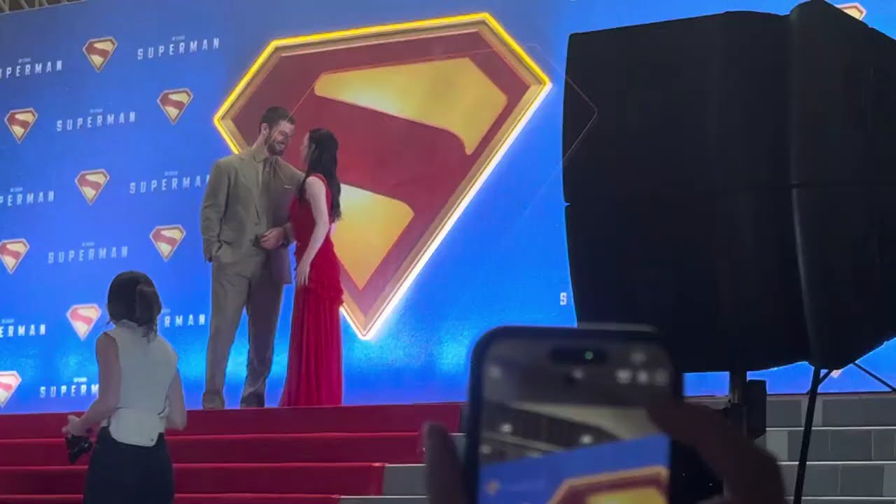 red carpet entrance. 2025 superman movie world tour. look up, manila. june 19.