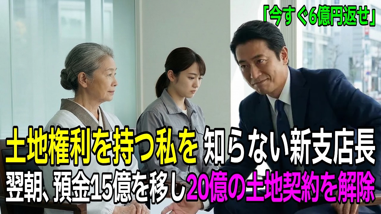【スカッと】「ボロ店への融資は打ち切りw今すぐ6億円返せ」土地権利を持つ私を知らない新支店長―翌朝、全預金15億を他行へ移し土地契約を解除した結果【シニア】