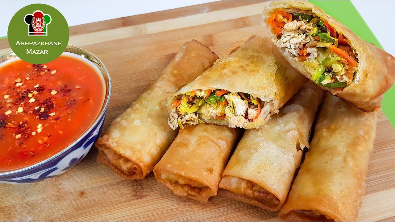Spring Rolls with Sweet Sour Sauce | جرمن رول با ساس شیرین        وتند خانگی