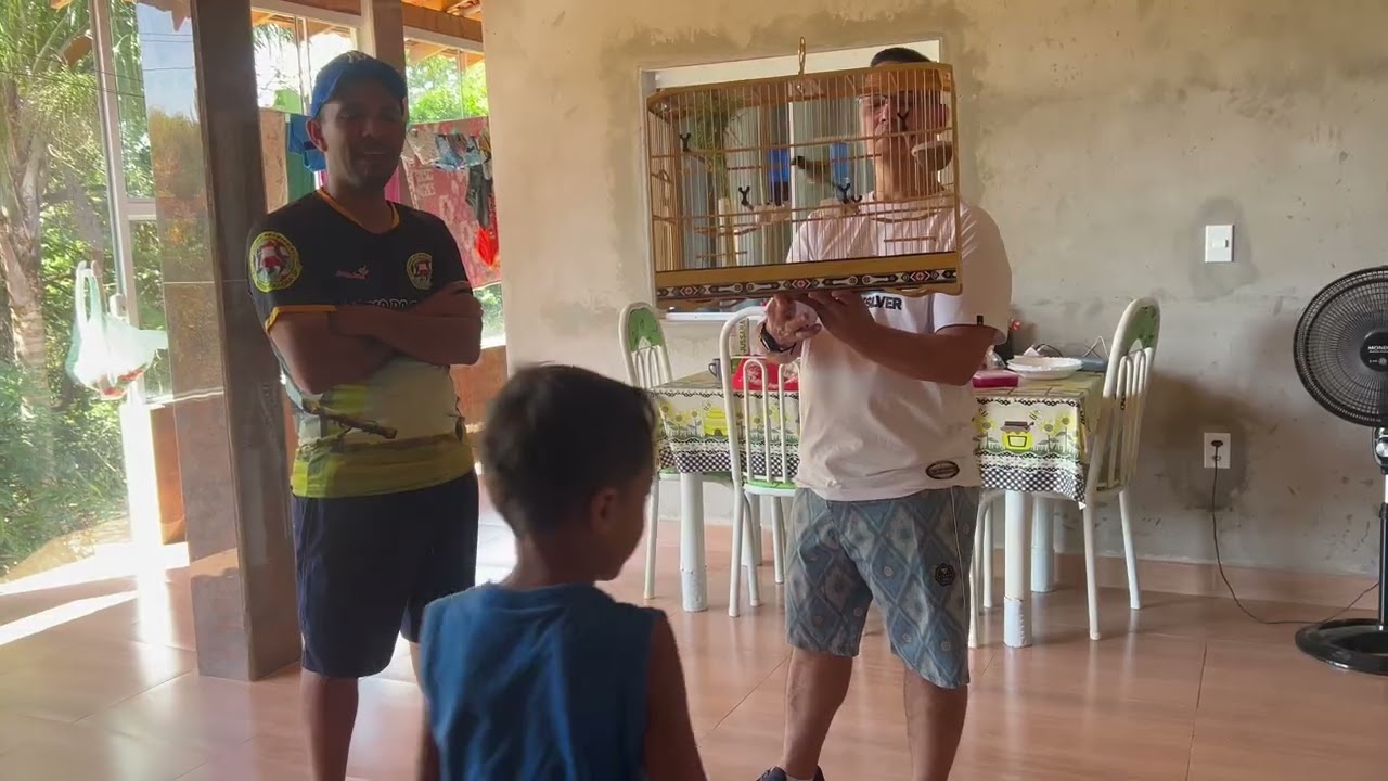 A visita tem uma alegria de ta com o coleiro dendê cantando de gaiola na mão.