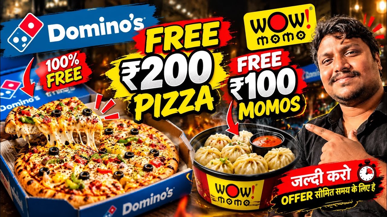 🍕🥰Dominos 200₹ Pizza Free | Dominos Coupon Code Today | Wow Momo 100₹ Free | Dominos Offers Today 