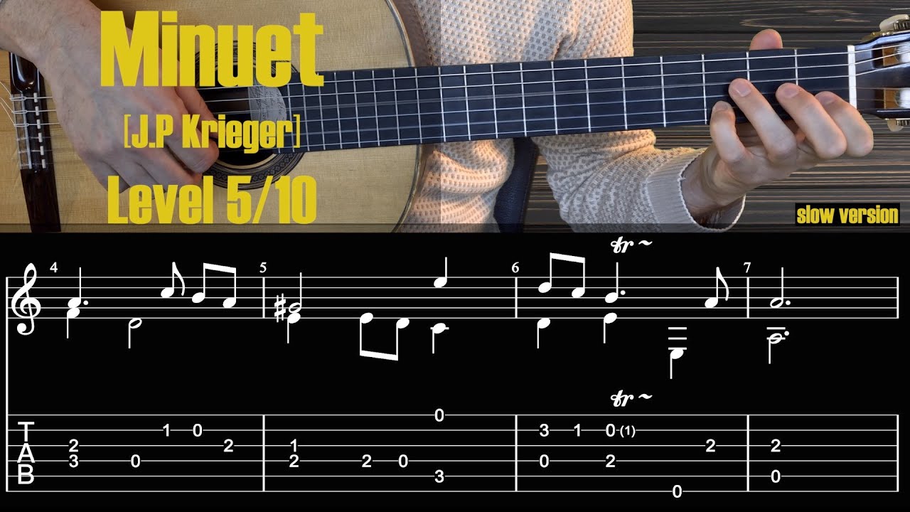 Minuet [Krieger].Guitar Tutorial with Free Tabs/Sheet