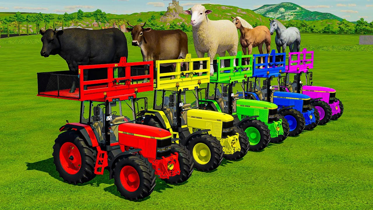 TRANSPORTING COWS, SHEEPS, HORSES, BULLS, GOATS & TRACTORS WITH MAN TRUCKS - Farming Simulator 22