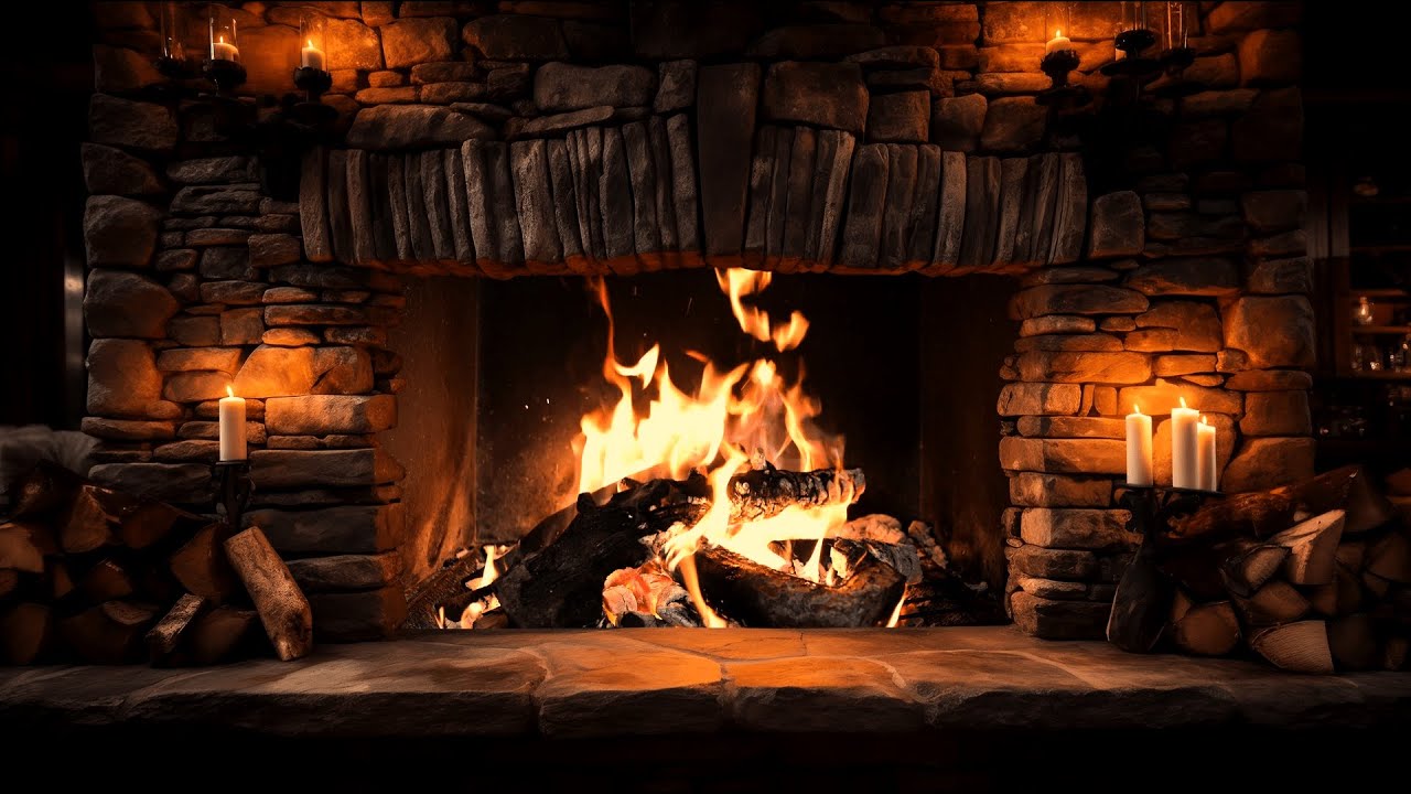 Cozy Fireplace with Crackling Fire Sounds in a Relaxing Atmosphere for Sleep and Stress Relief