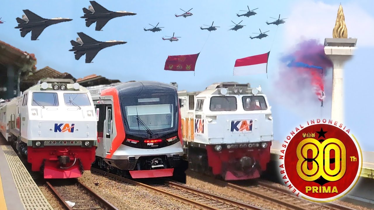 RAMAINYA KERETA API DI JAKARTA SPESIAL HUT TNI KE 80 DI MONAS !! Parade Pesawat Tempur & Helikopter
