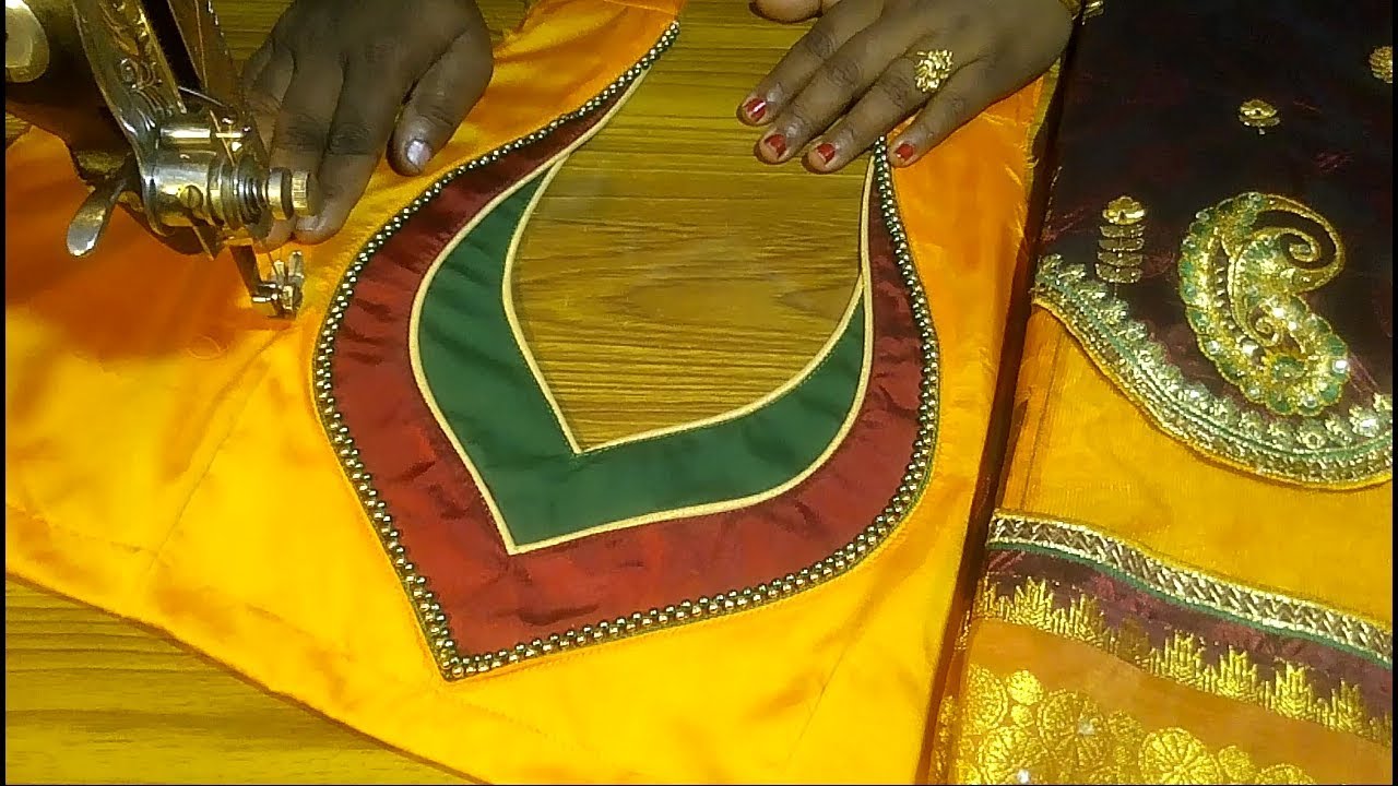 Silk saree designer blouse cutting and stitching