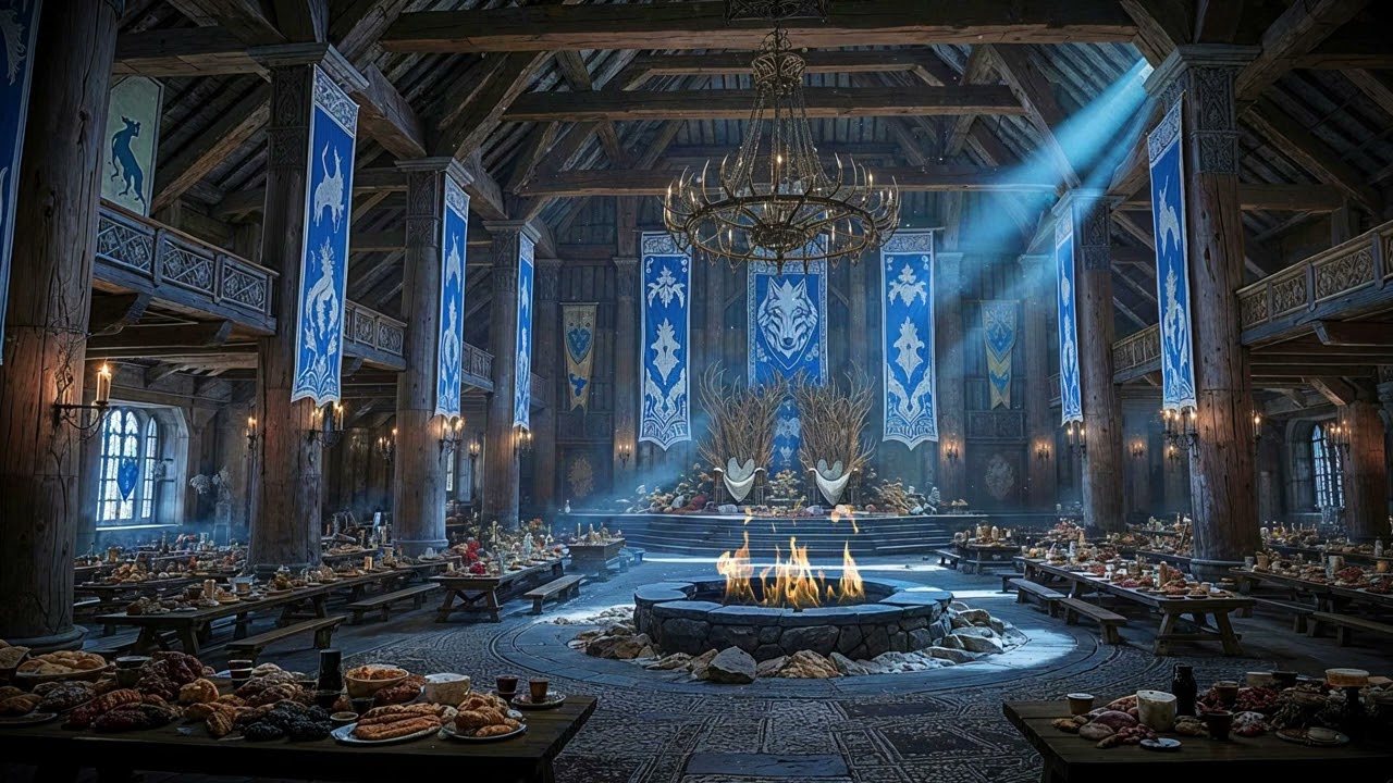 A Curse Carved in Bone Great Hall | Viking Feast Ambience for Reading, Studying & Sleep
