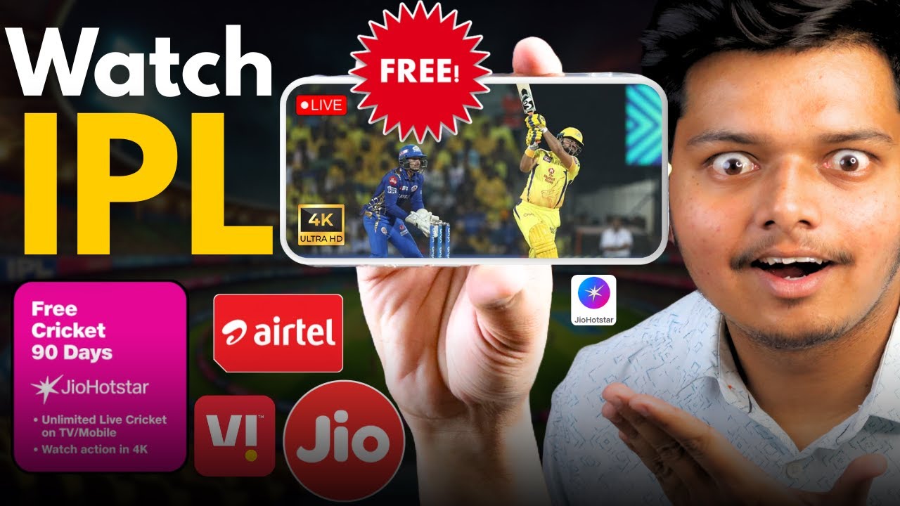 Watch IPL FREE with 90 Days Free Jiohotstar Offer - Jio, Airtel & Vi Cricket Plans