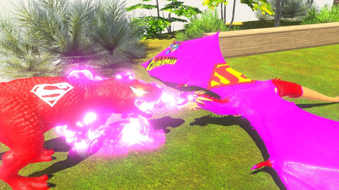 RED SUPERMAN T-REX VS PINK SUPERMAN DRAGON DEATH RUN - Animal Revolt Battle Simulator