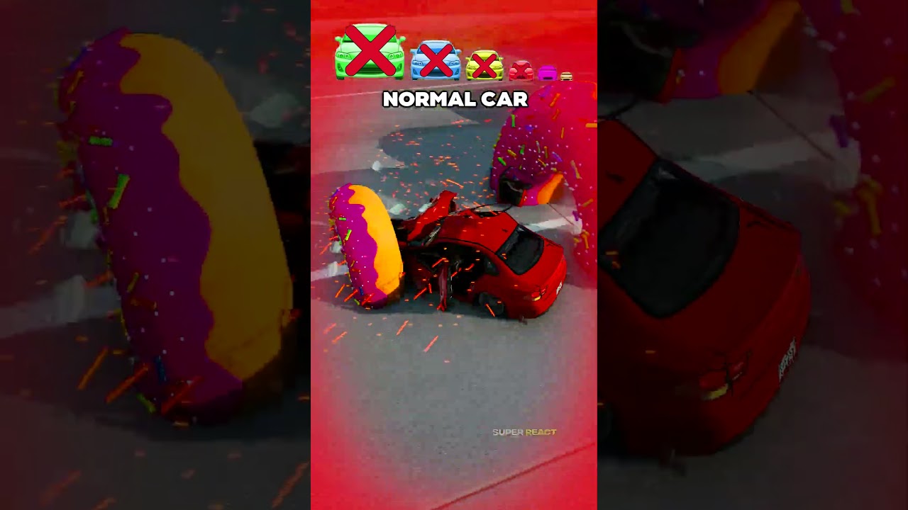 Большая и маленькая машина против 10 пончиков — BeamNG.Drive