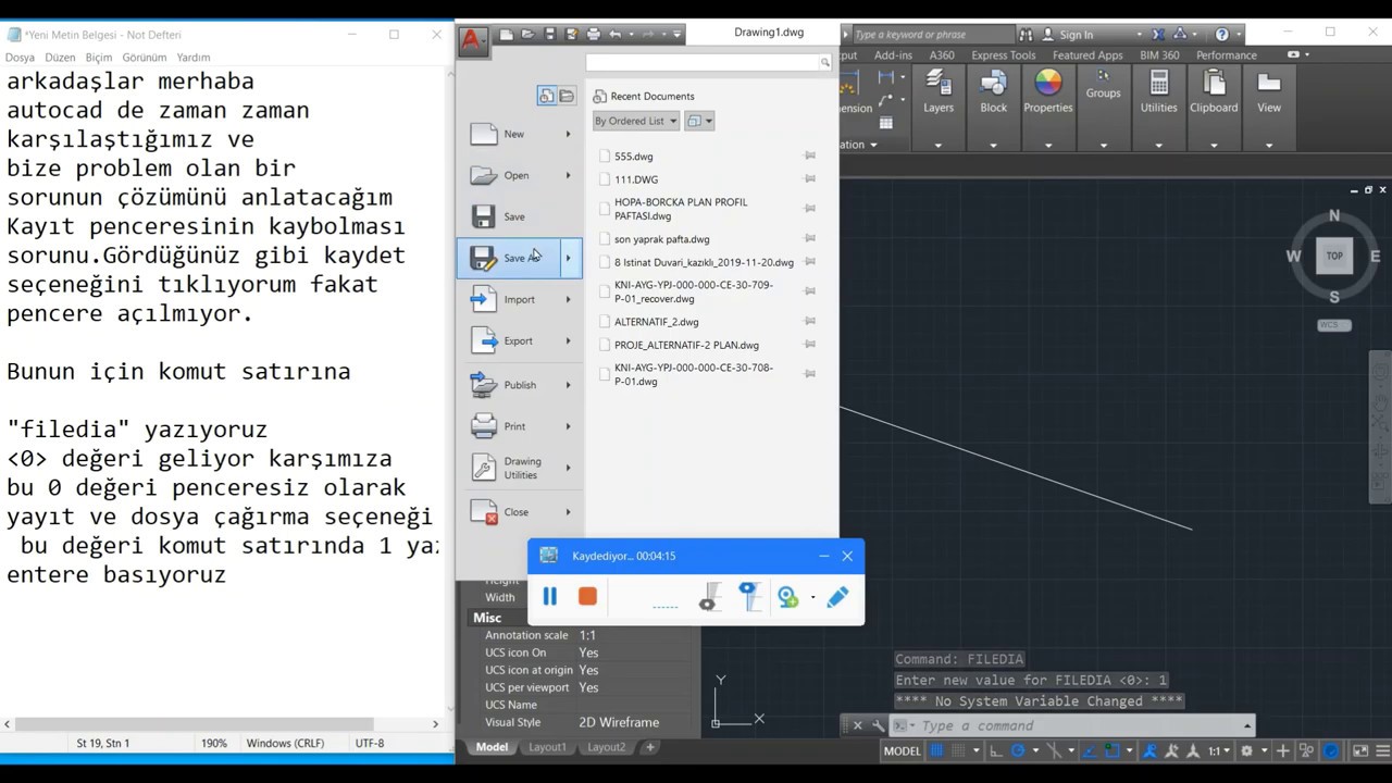 Autocad Kaydet Penceresi Kaybolma Sorunu Çözümü