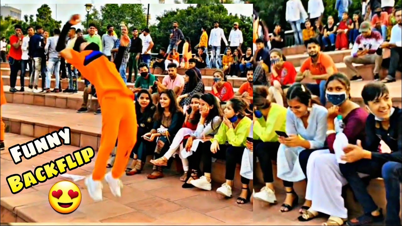Backflip In Public ! Delhi cute girl funny 😆 reactions 🤣
