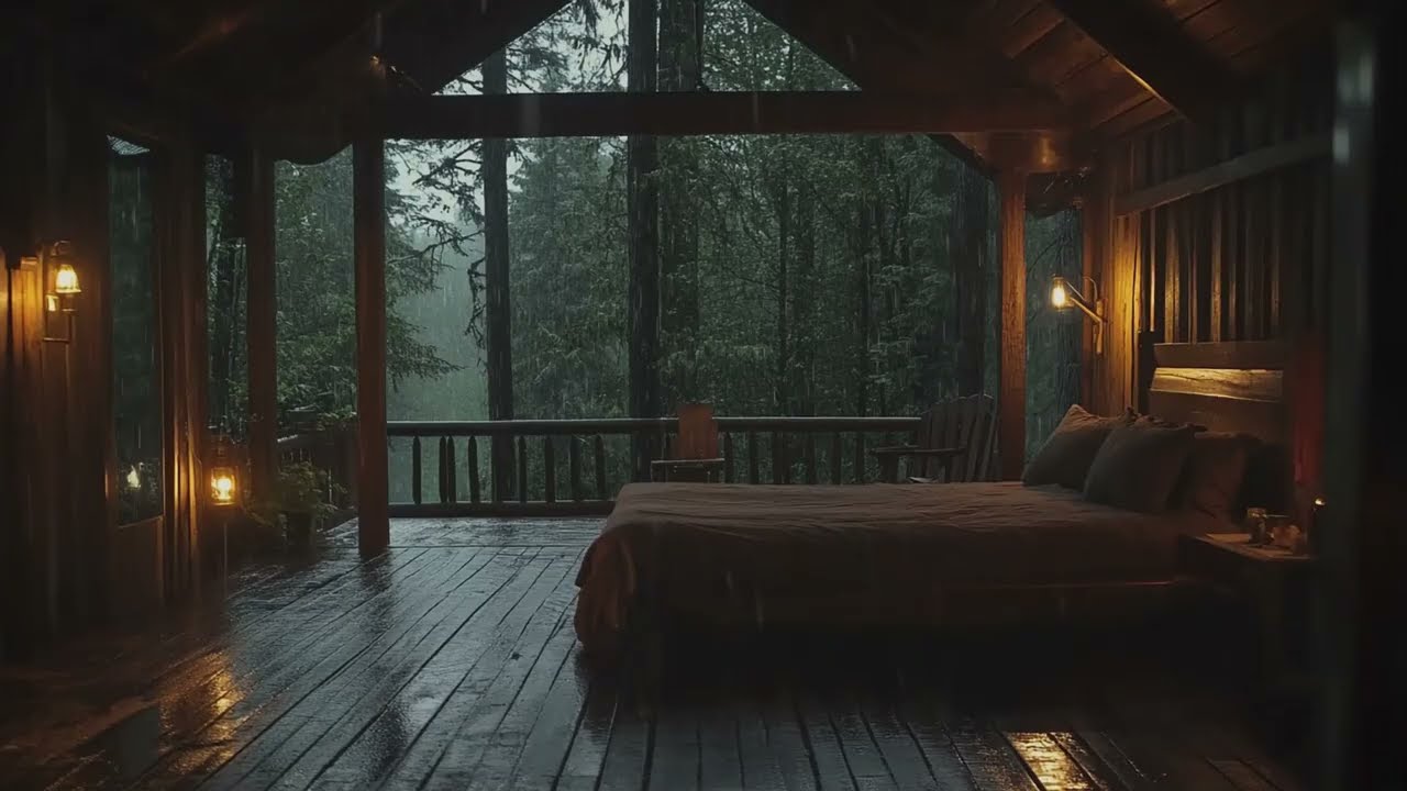 Sleeping in an Open Air Forest Cabin 🌧️ | Heavy Rain Sounds for Deep Sleep
