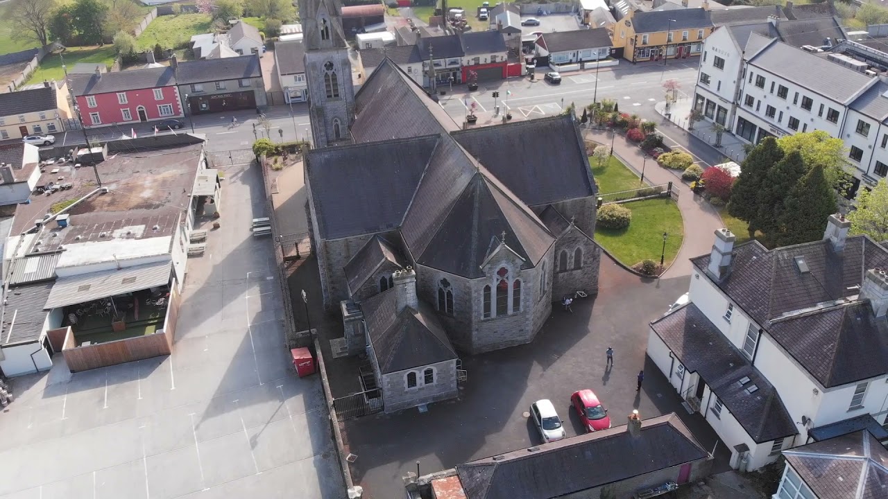 Aerial view of the old and new Churches in Kinnegad