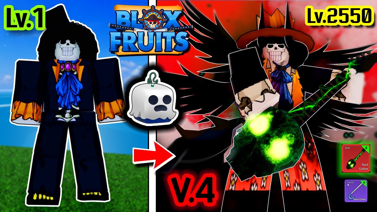 Blox Fruits เวล 1 ถึง 2550 ตอนเดียวจบ! | บรู๊ค ผลผี กีต้าร์บรู๊ค เผ่า V4 ตัน !