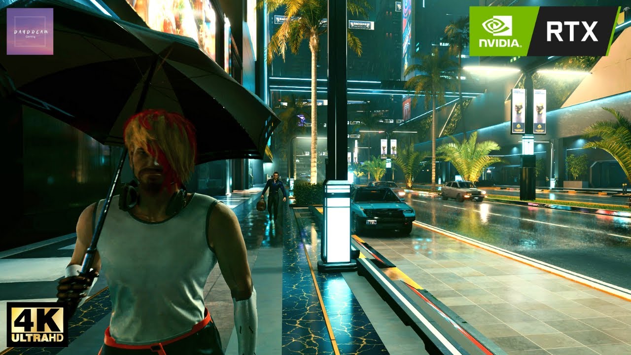 Cyberpunk 2077 Rain Ambience (Patch 1.52) - Walking in Charter Hill [ Relaxing Walk - 4K Ultra ]