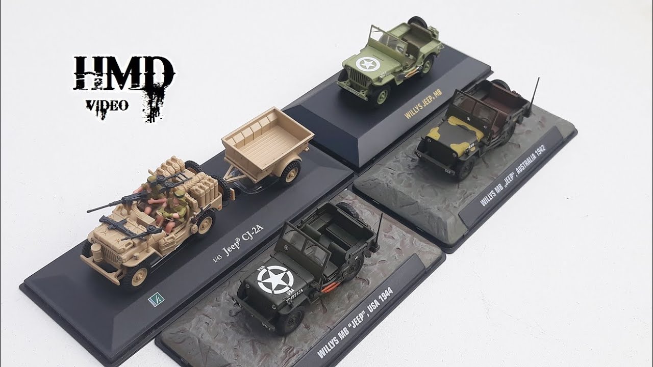 Willys MB American Army Jeep, Utility Vehicle World War 2, Atlas, Greenlight, Cararama versions