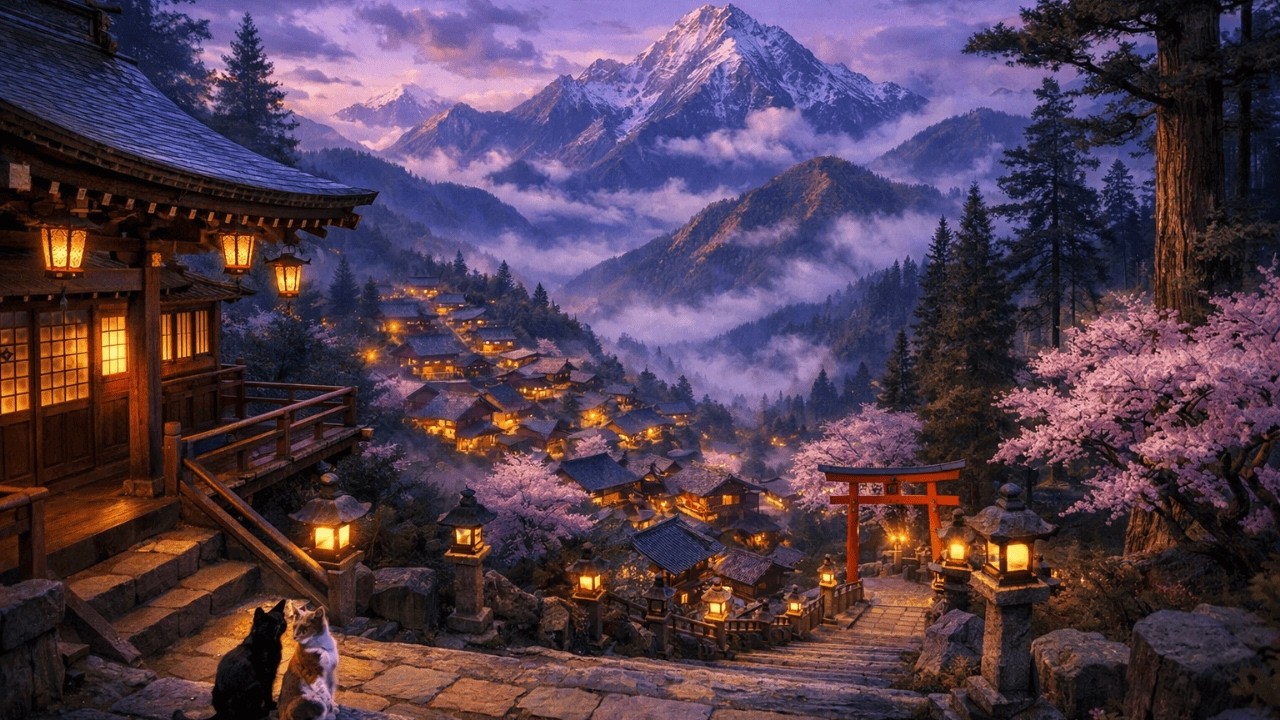 Mountain Shrine Village ⛰️ Fantasy Japanese Lofi Hip Hop for Study, Work & Sleep • 2 Hours