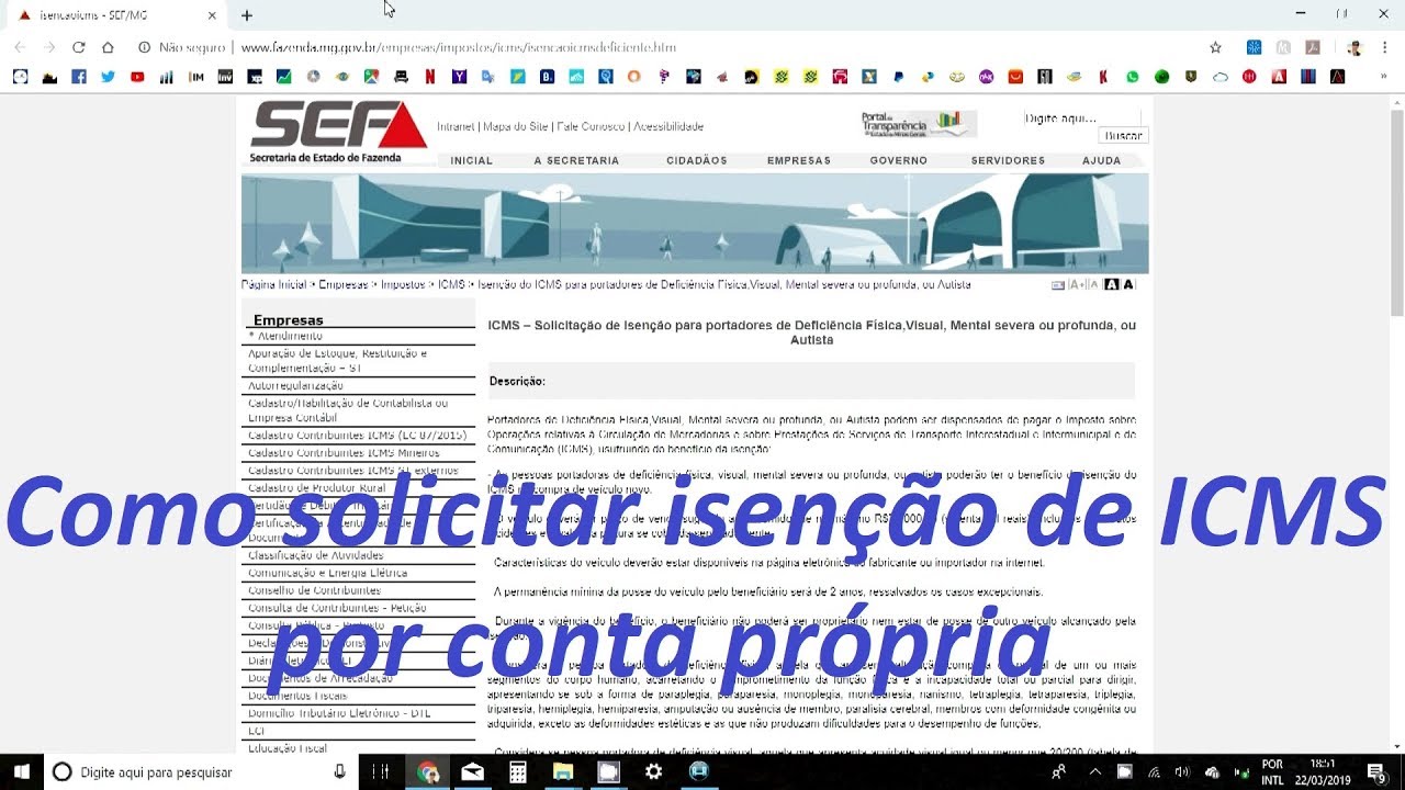 Como solicitar isenção de ICMS por conta própria (deficiente condutor em MG)