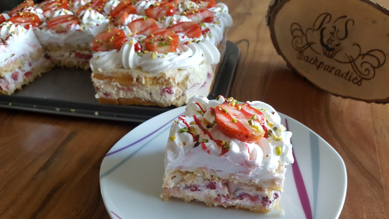 [Untertitel]  Erdbeer - Waffelschnitte 🍓 Erdbeerschnitten ohne backen / Erdbeertorte # Asmr