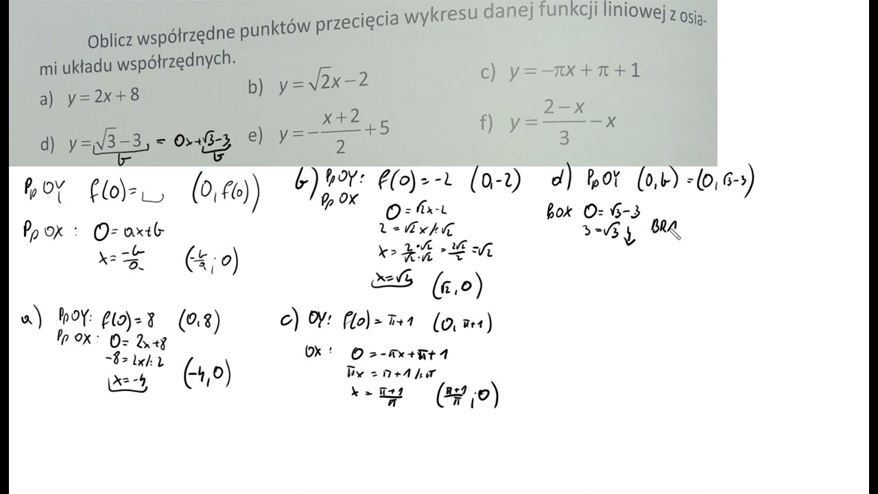 4 16  Oblicz współrzędne punktów przecięcia wykresu danej funkcji liniowej z osia mi układu współrzę
