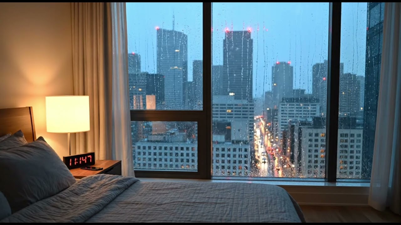 TORRENTIAL RAIN IN A DARK CITY APARTMENT | 2 HOURS OF POWERFUL RAIN SOUNDS FOR DEEP SLEEP & INSOMNIA