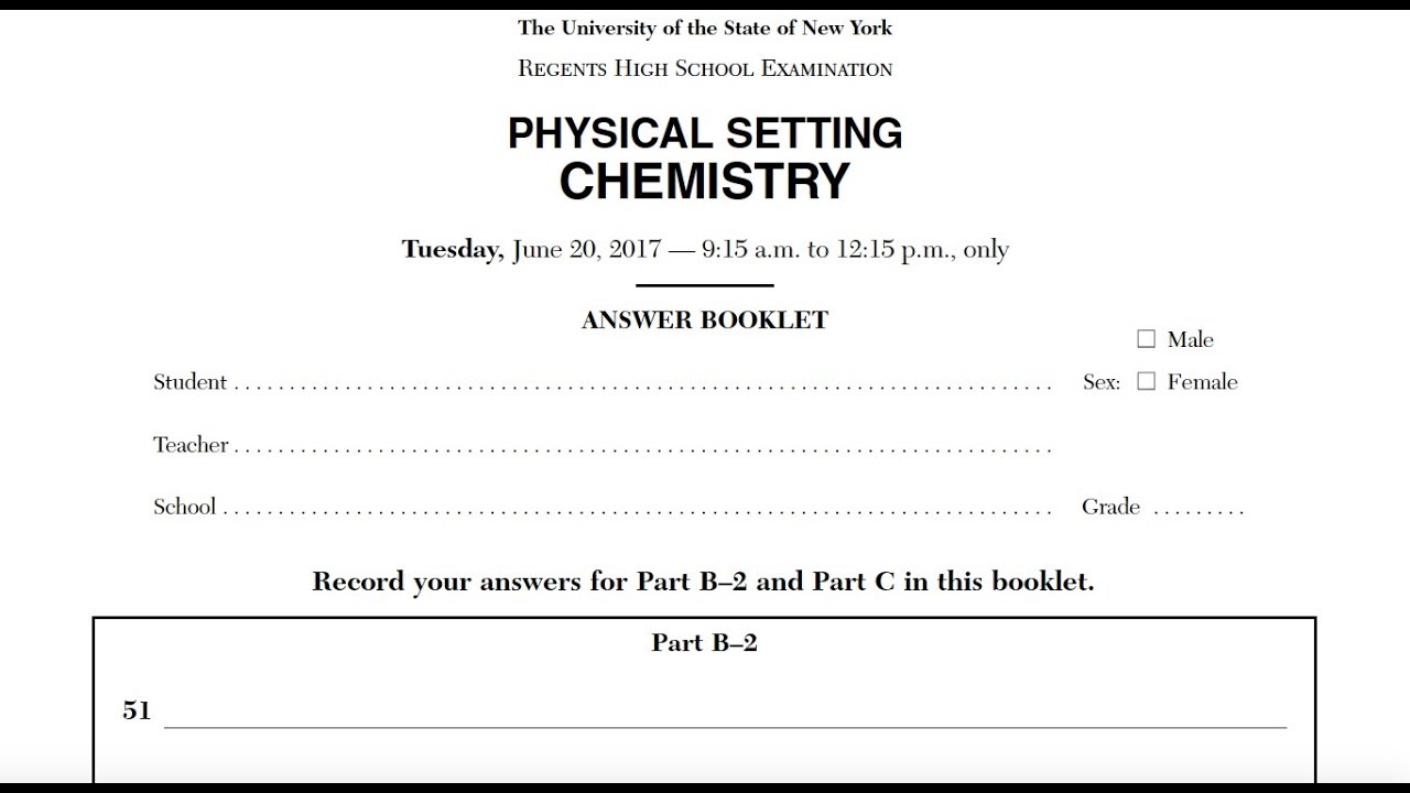 2017 June Chemistry Regents Free Response Solutions