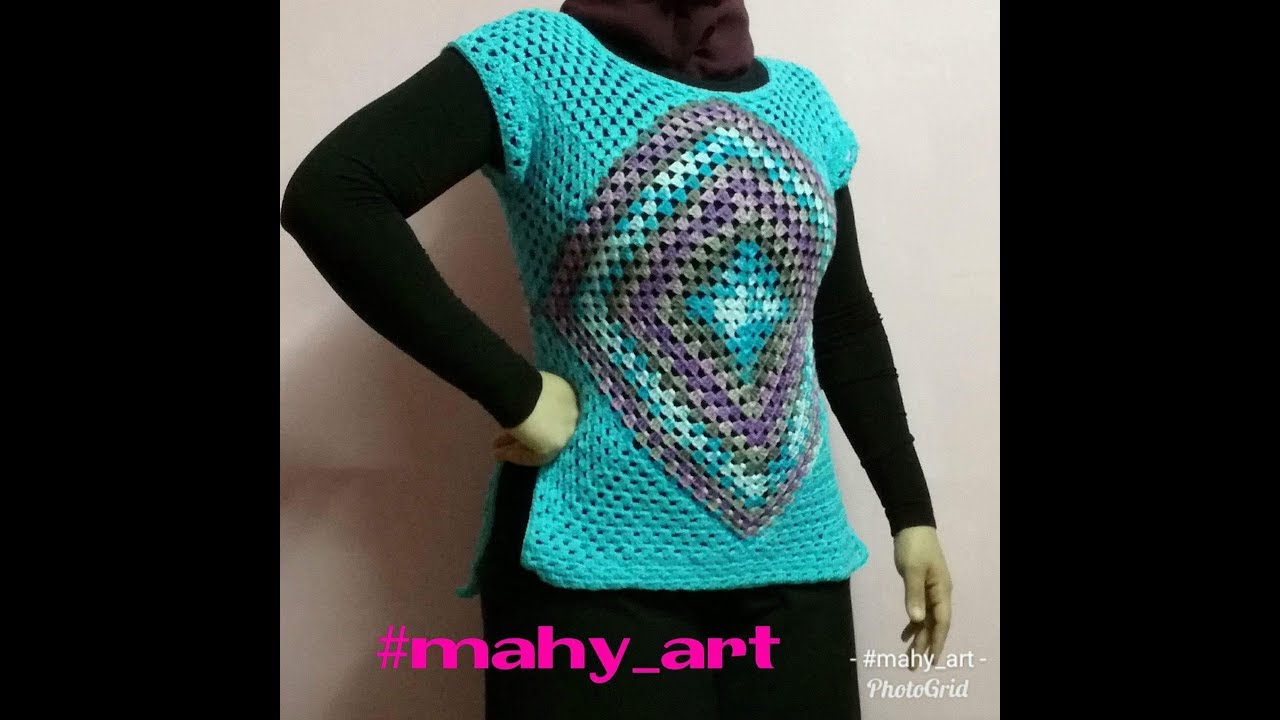 كروشيه بلوزة صيفى بمربع جرانى