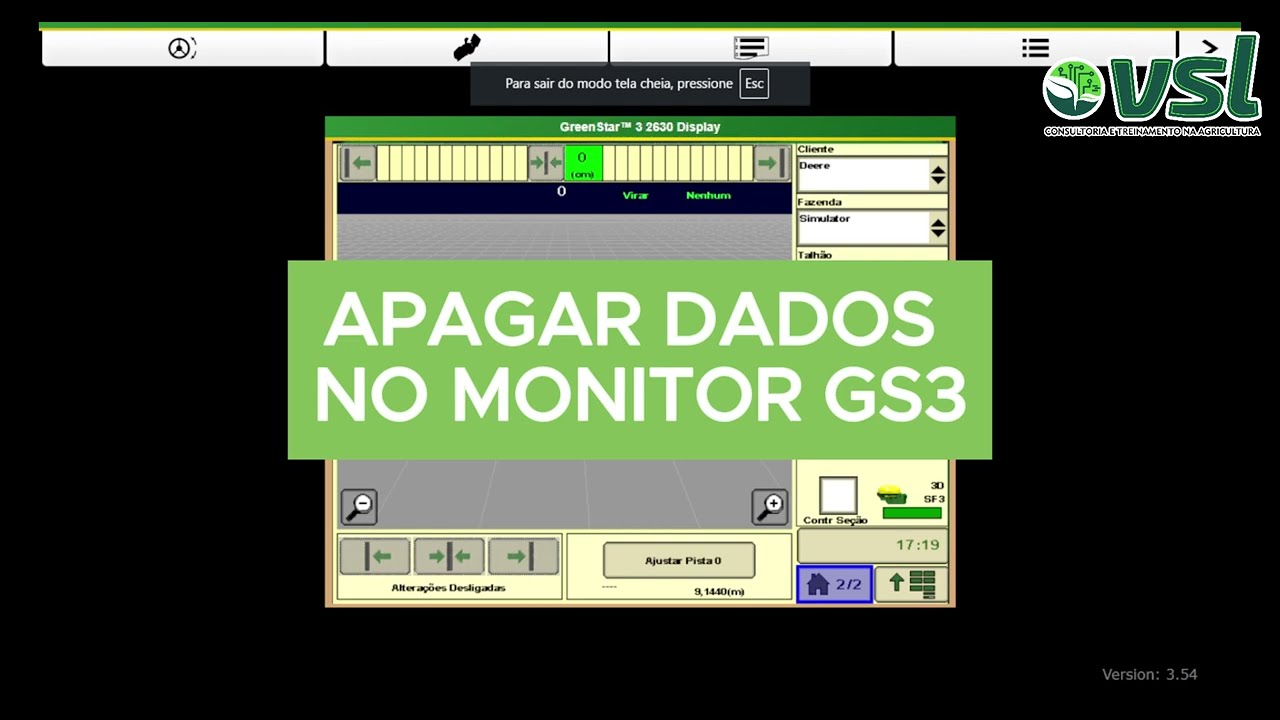 #DICA VSL - Como apagar dados no Monitor  no monitor GS3 da John Deere