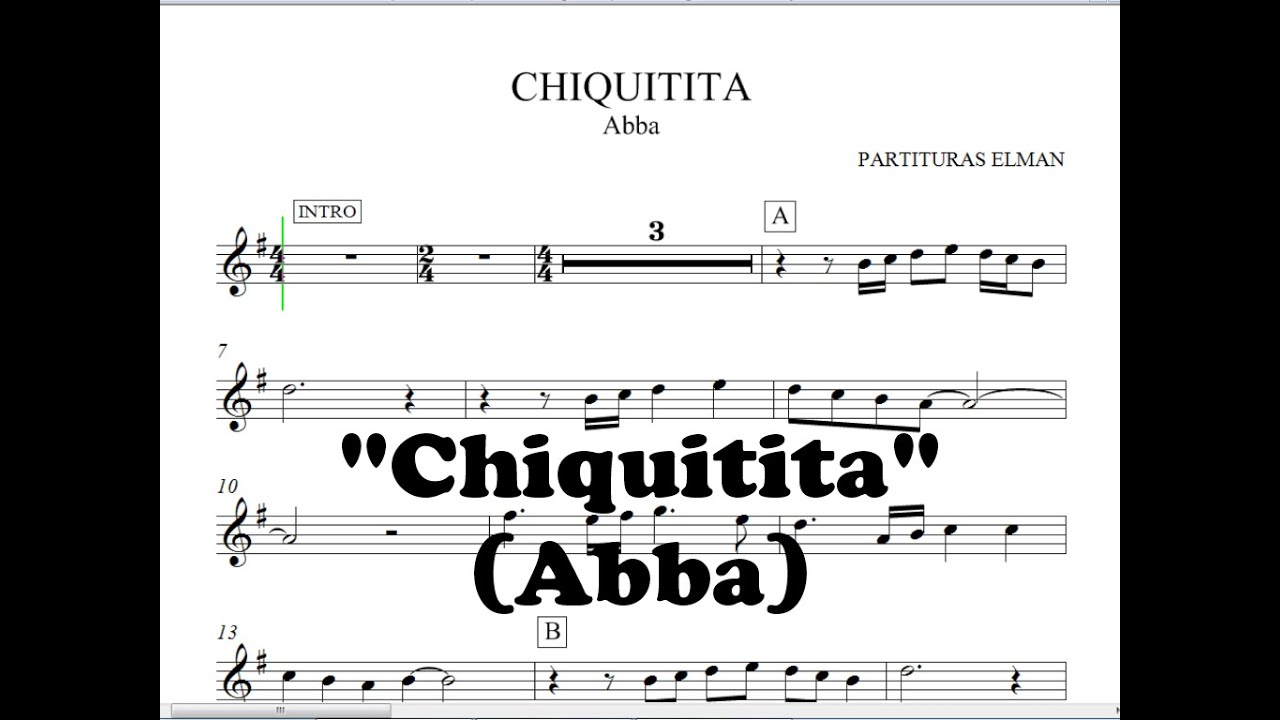 Chiquitita (Abba) - Partitura para Saxo, Trompeta, Violin, Guitarra, etc,