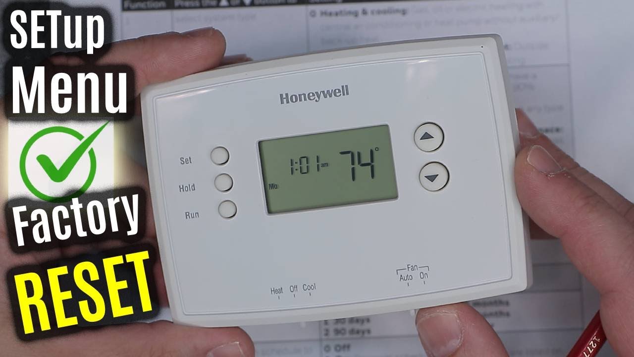 Параметры меню СБРОСА И НАСТРОЙКИ К ЗАВОДСКИМ НАСТРОЙКАМ | Термостат Honeywell RTH2510 | Серия RT...