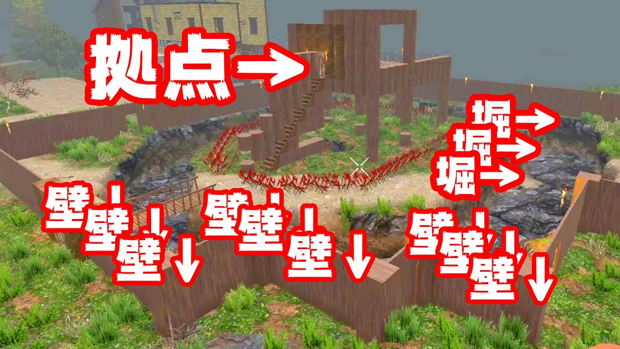 城壁と堀で完全に囲えば最強の拠点になる説『 7 days to die 』