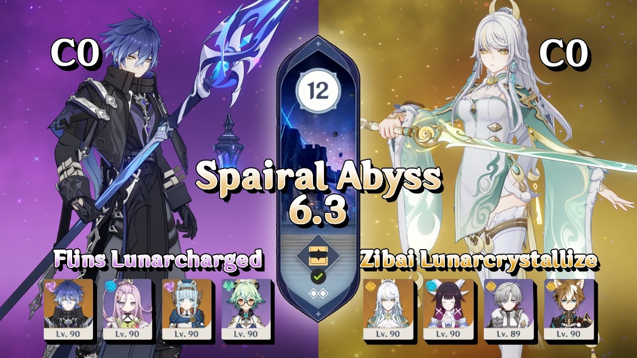 Genshin Impact Abyss 6.3 (Lunar 4) Flins lunarcharged & Zibai lunarcrystallize | Floor 12 9 Stars