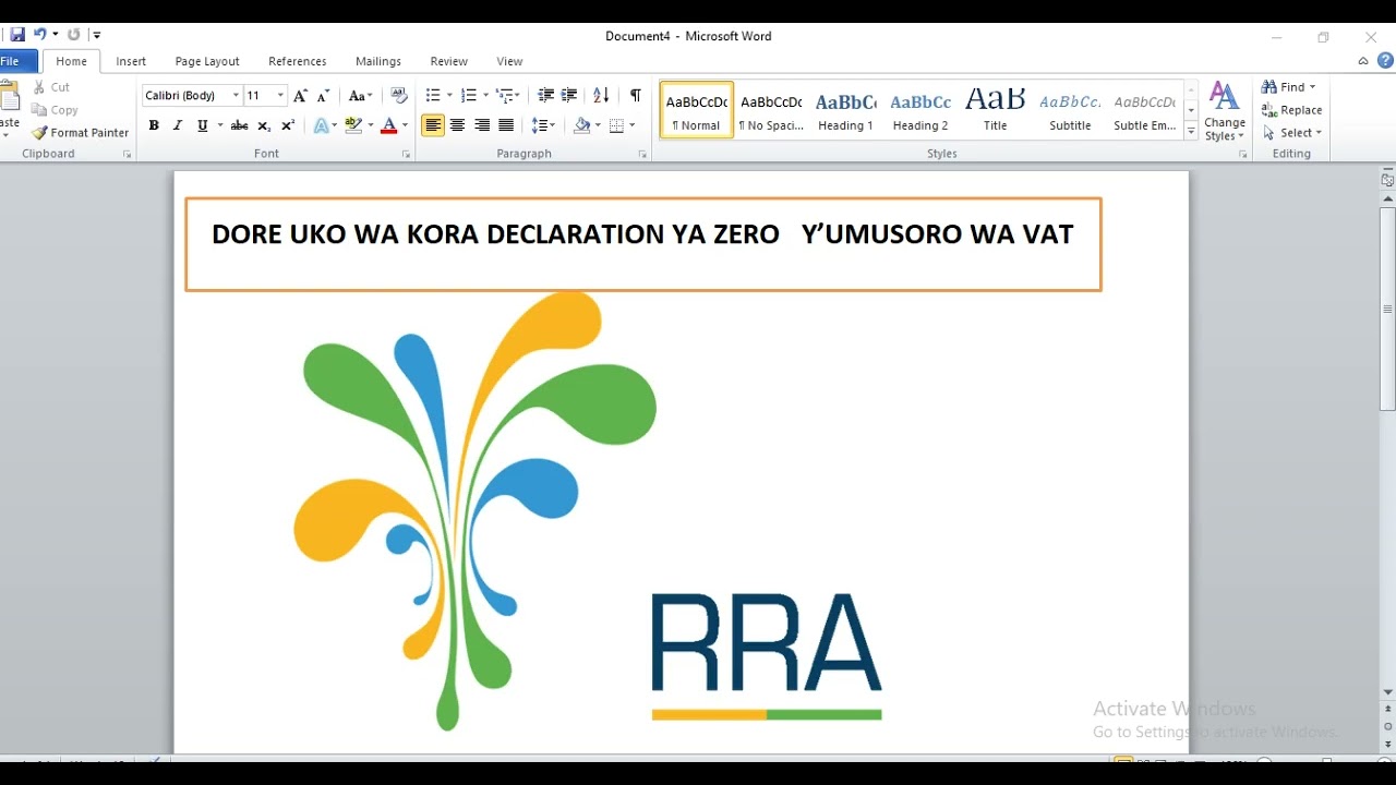 DORE UKO WAKORA DECLARATION YA ZERO  Y'UMUSORO WA VAT IGICE CYA 1