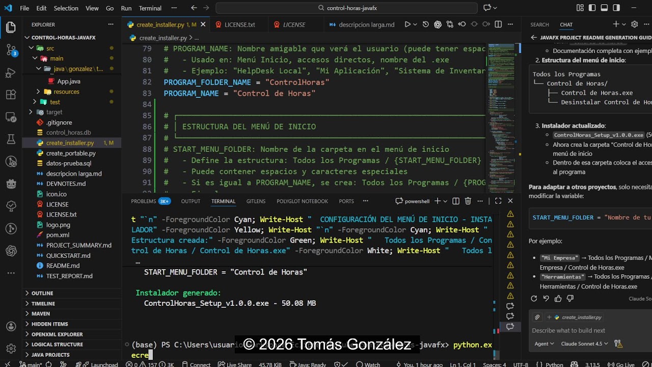 Vibe Coding (JavaFX) en 32h: Control de Horas y Partes de Trabajo OFFLINE 💼