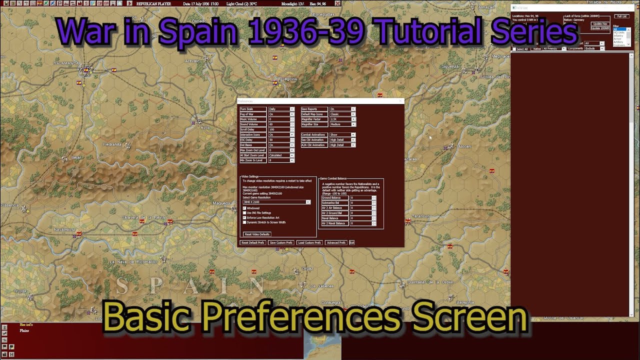War in Spain Tutorial Series:  Preferences Screen