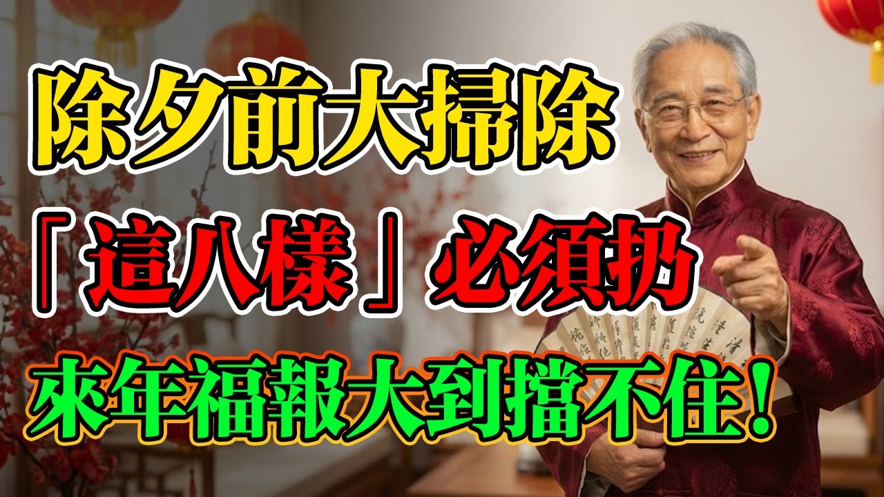 南懷瑾：除夕前大掃除，這8樣東西一定扔！過年前請走這8尊「窮神」，來年福報擋都擋不住！#除夕 #大掃除 #風水 #扔舊物 #民俗禁忌 #招財  #南懷瑾 #斷舍離 #除舊迎新 #2026運勢