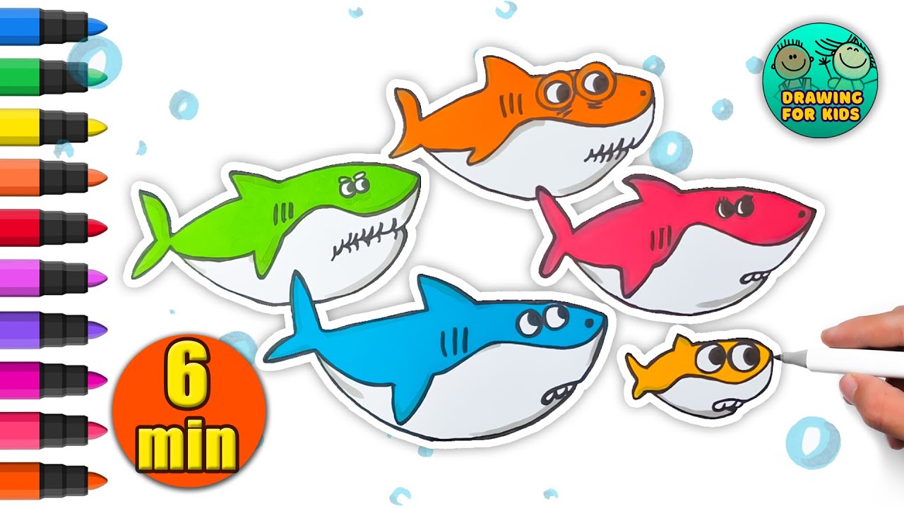 How to Draw and Color Shark Family for kids and Toddlers | drawing for kids