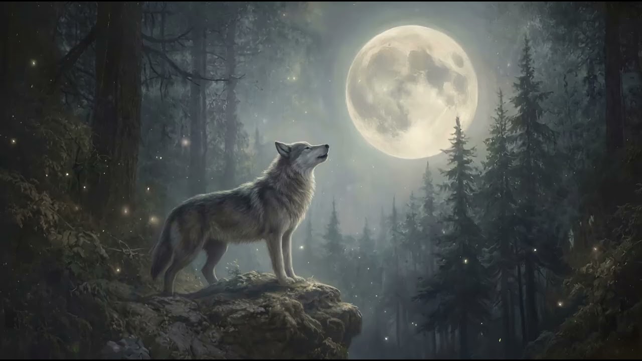 Mystic Wolf Howling at Night 🌕🌲 | 6 Hours Woodland Night Ambience for Sleep, Relaxation & Study
