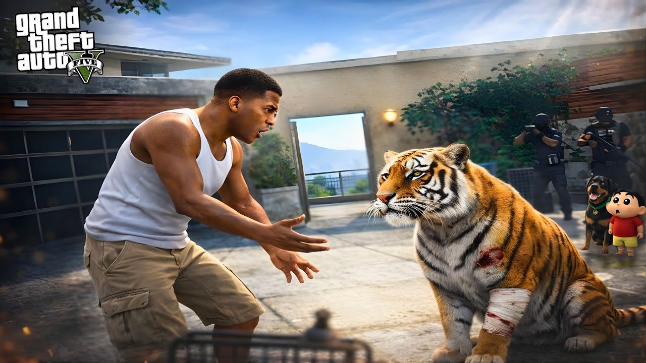 A Bengal Tiger 🐯 Chased Franklin & Shinchan in Los Santos!😱 || MISSION TIGERS in GTA 5 || Telugu