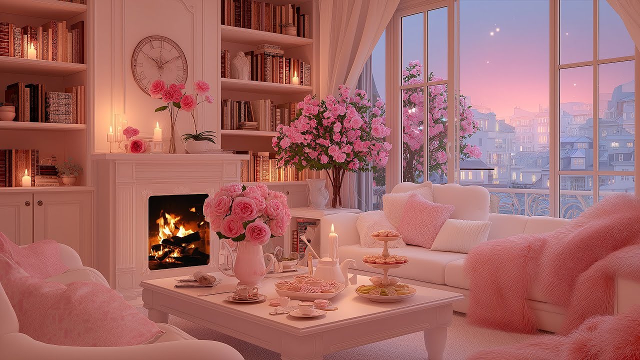Peaceful Night 🌿 Soft Piano Music in Cozy Living Room Ambience & Relaxing Crackling Fireplace 🔥