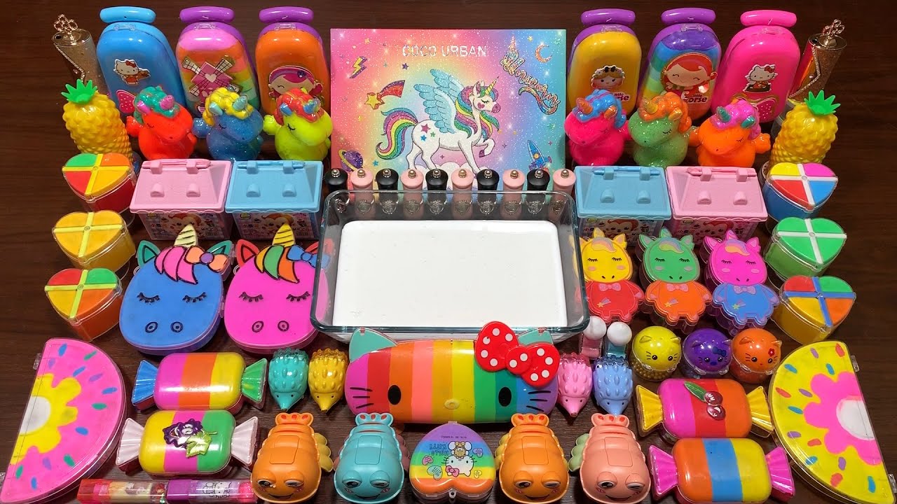 RAINBOW KITTY - Mixing RandomThings Into GLOSSY Slime ! Satisfying Slime Videos #1504